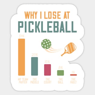 Why I Lose At Pickleball Funny Sport Gift For Men Women Sticker